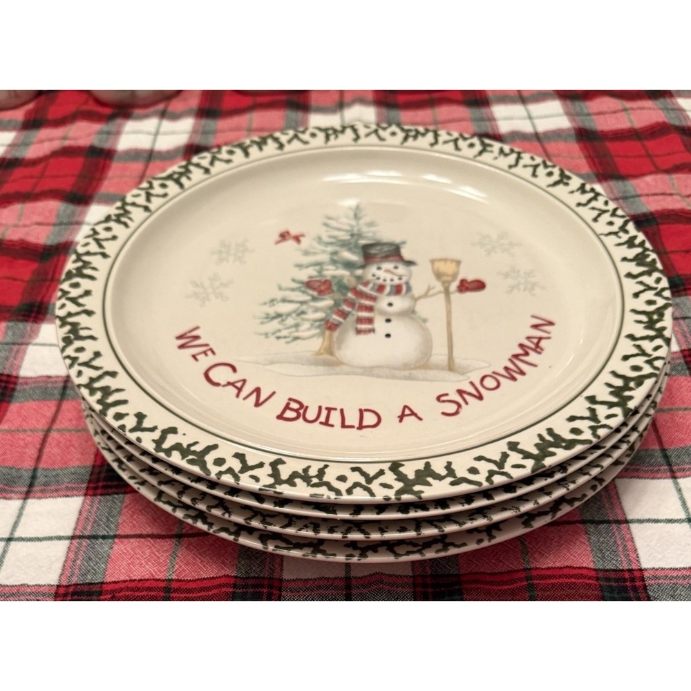 We Can‎ Build a Snowman Stoneware Dinner Plates 10-1/4" Lot Of 4 Christmas EUC
